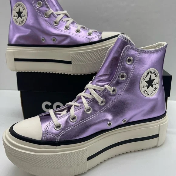 Converse CTAS Lift Double Stack Hi Metallic Lilac Lavender Platform High Top - Picture 14 of 16